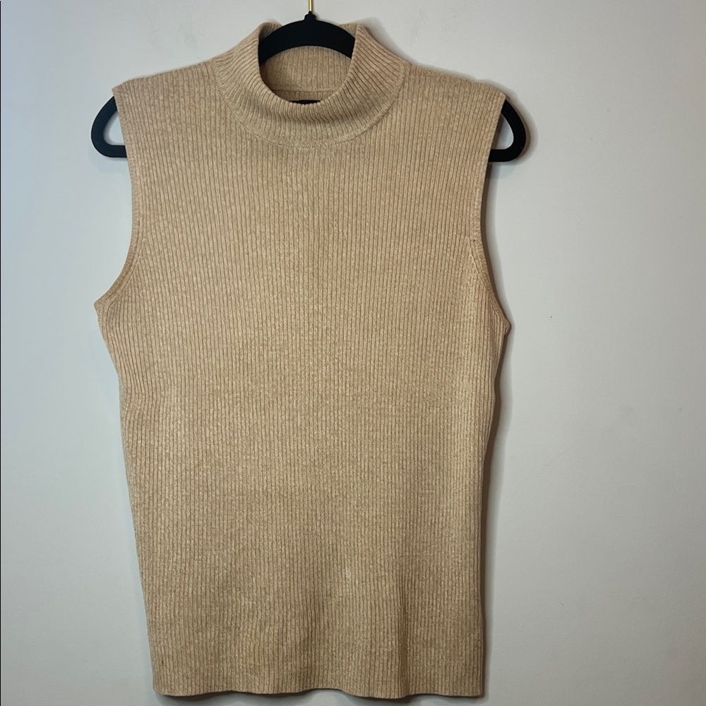 Dana Buchman Soft Stretchy Ribbed Knit Sleeveless Shirt‎ Tan Top XL Boho Cottage